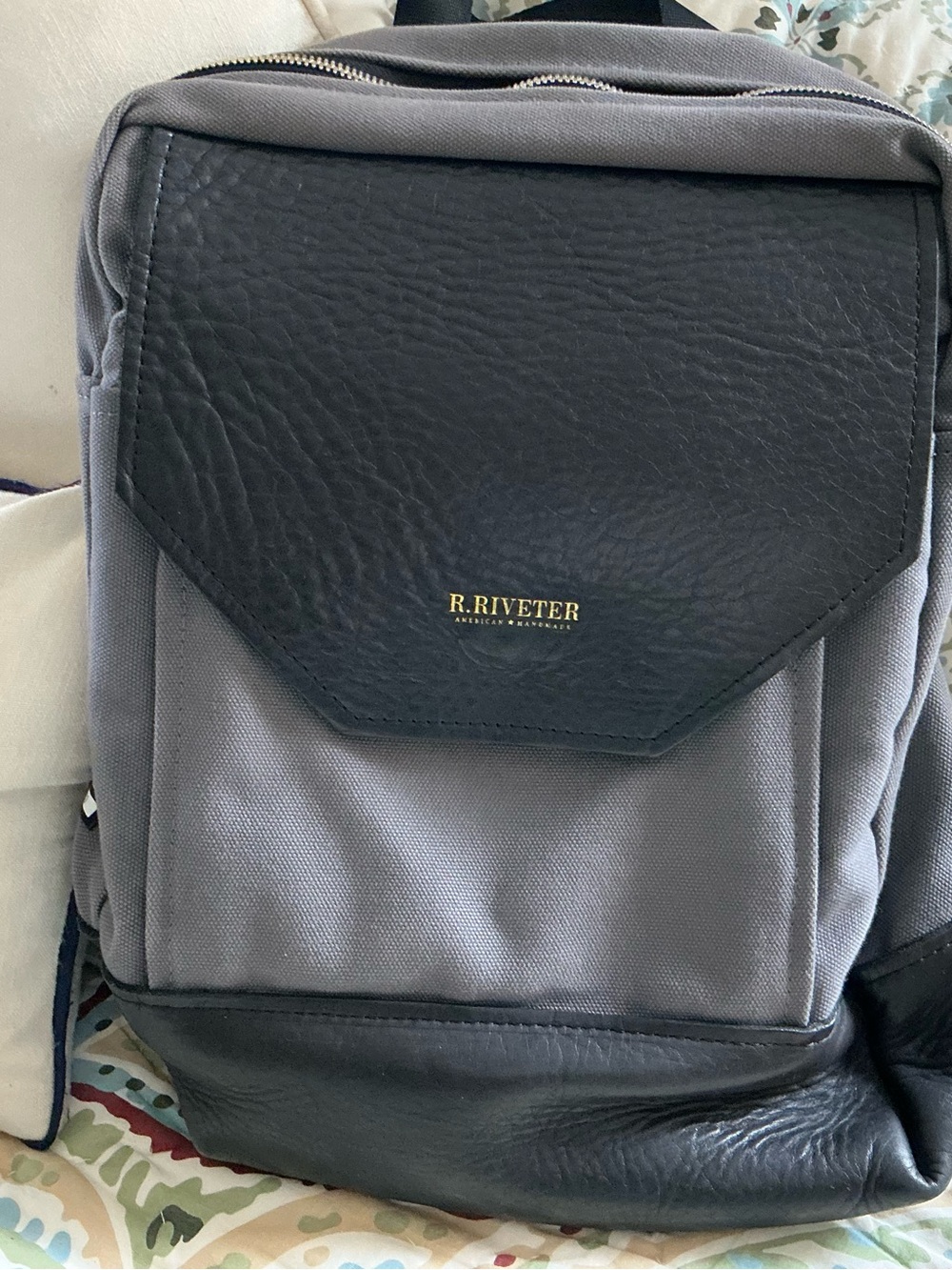 Gray and Black Women's Backpack with Front Flap from R. RIVETER - Picture 9 of 9
